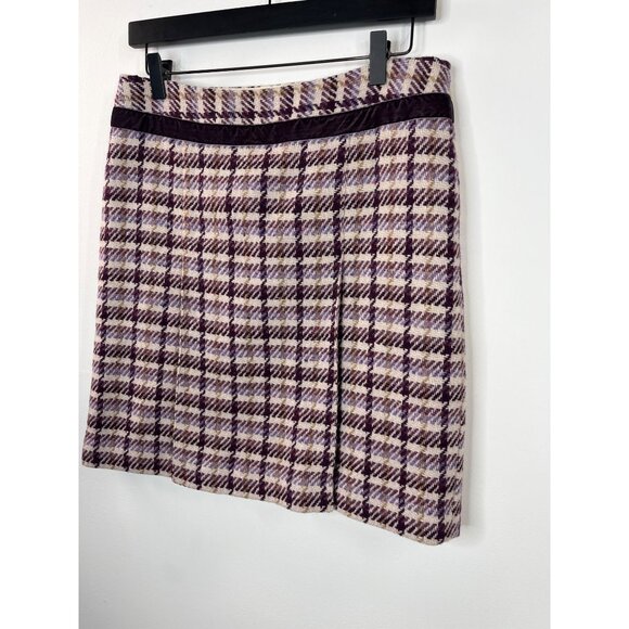Loft Tweed Pleated Skirt Wool Blend Size 6 Purple Cream Plaid Mini - Picture 13 of 14